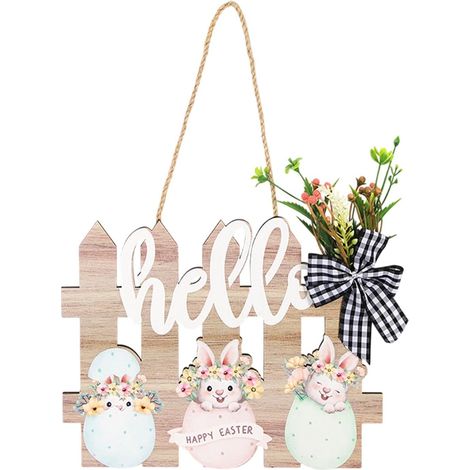 [Cadeaux de Pâques]de porte en bois « Joyeuses Pâques » - de porte en bois pour décoration d'intérieur - Clôture rustique - Suspension de porte de bienvenue - Ornements pour la maison, la ferme, la fe (1/5)