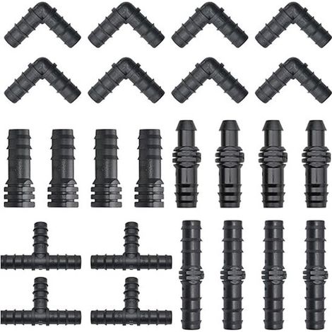 set of 100 drip irrigation fittings for 16mm pipes - 20 tees - 20 elbows - 20 connectors - 20 plugs - 20 straight connectors - lawn and garden supplies - drip irrigation system pipe fittings (1/5)