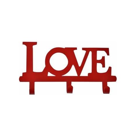 Appendiabiti da parete a 3 posti in ferro rosso con scritta «love» (kit da 5)