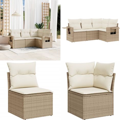 Salon de jardin avec coussins 4 pcs beige résine tressée - Ensemble Salon De Jardin - Salon Extérieur - Meuble De Jardin - Mobilier De Jardin - Résine Tressée - Home & Living (1/5)