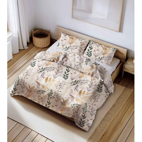 Parure de lit 160x200 beige clair, motif floral (1/3)
