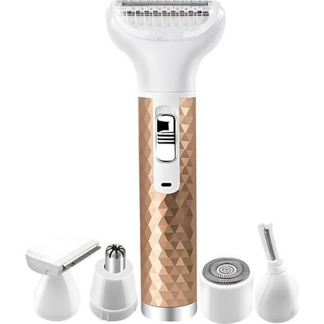 Rasoir Électrique - 5-en-1 - Rechargeable USB - Étanche Peau Sèche Humide - Pour Visage Jambes Maillot Nez Sourcils - 1 Pièce (1/5)