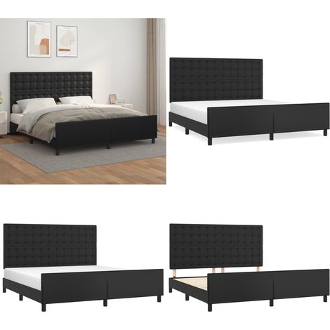 Cadre de lit avec tête de lit Noir 180x200 cm Similicuir - Lit Double - Cadre De Lit - Tête De Lit - Similicuir - Meuble Chambre À Coucher - Home & Living (1/5)