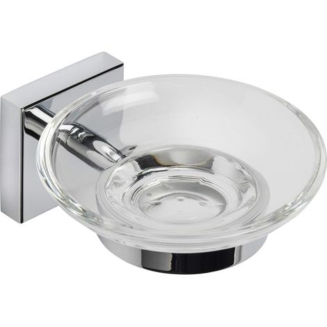 Croydex Flexi-Fix Glass Soap Dish and Chrome Wall Mount Holder - Chester (1/5)