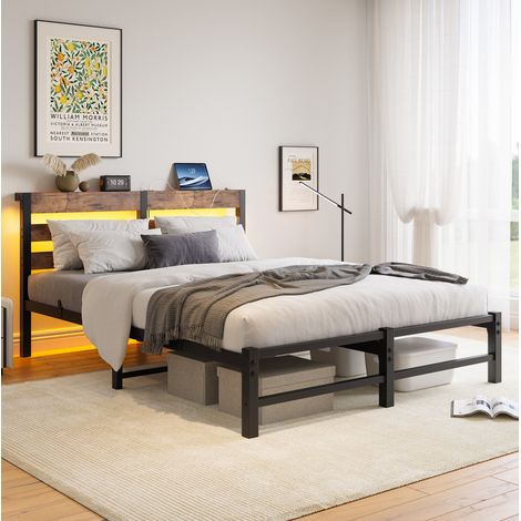 Cama 140x190 con USB LED y almacenaje metal madera OKMYHOME (1/5)