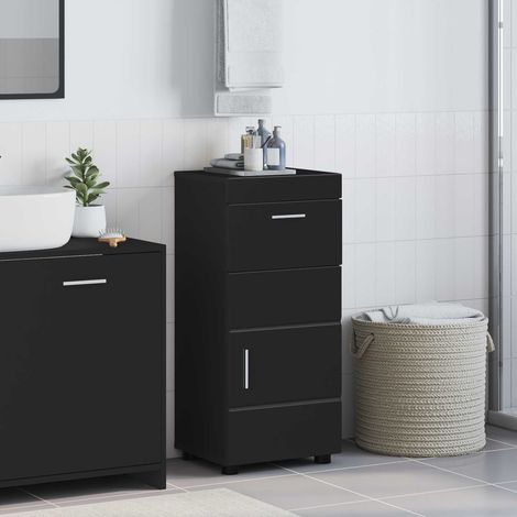 Meuble de salle de bain à 2 tiroirs en bois d’ingénierie noir mat 37 x 31,5 x 82 cm - PANGIVO (1/5)