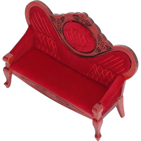 Canapé miniature 1:12 pour maison de poupée, style vintage, en bois rouge, réaliste, mobilier et décoration pour salon. (1/5)