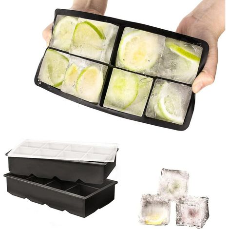 Set mit 2 extra großen Silikon-Eiswürfelformen mit Deckel – 8 Fächer – 5 cm – für Bier, Cocktails, Whisky (1/5)
