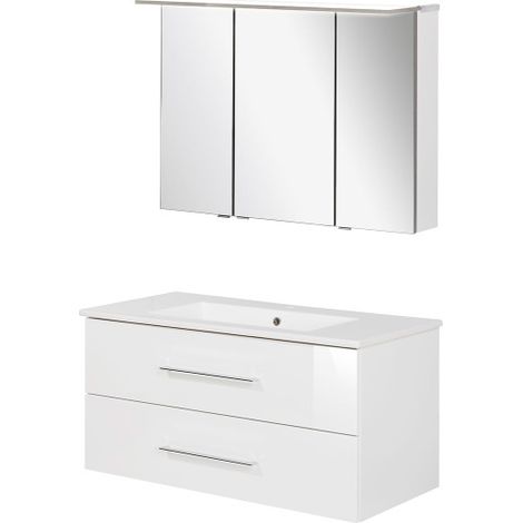 Fackelmann B.perfekt Badmöbel Set 3-teilig, 100 cm, Weiß, LED-Spiegelschrank"-"09835 (1/5)