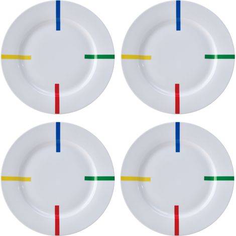 SET 4PC PLATO LLANO Ø27CM PORCELANA CON DISEÑO A RAYAS DE COLORES (1/5)
