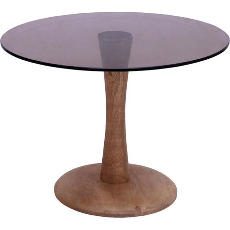 RODO-Table basse ronde D60 cm en verre fumé et bois (1/5)