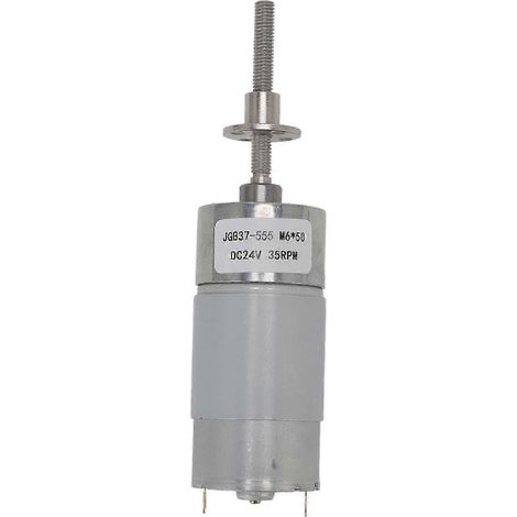 Moteur à engrenages DC 24V 35RPM, réducteur à vis sans fin M6x50, coque en aluminium, bobine en laiton, bride, auto-verrouillable, usage industriel. (1/5)