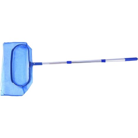 Épuisette de piscine avec manche télescopique, râteau à feuilles, outil de nettoyage rapide pour piscines et bassins, avec cadre robuste en aluminium et filet à mailles profondes. (1/5)
