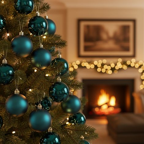 Pallina per albero di Natale in poliestere color verde foresta -Confezione da 6 pezzi Ø 8 cm