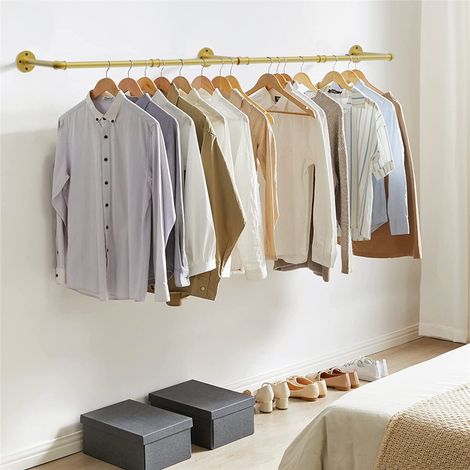 Garderobenstange Wand Kleiderstange Gold Metall Garderobenständer 90/135/180cm verstellbar mit 3 Haken