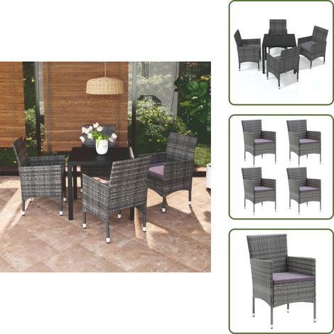 Cuscini per seduta - vidaXL Set da Pranzo per Giardino 5 pz con Cuscini Polyrattan Grigio - Mobili da esterno