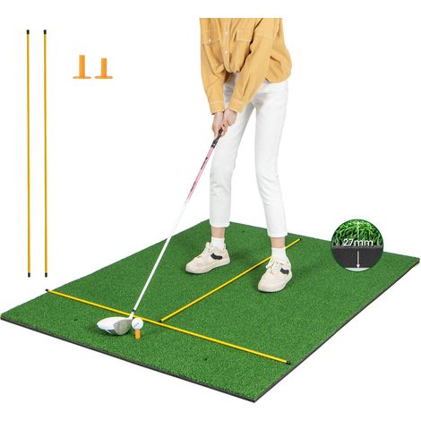 Tapis de golf en gazon synthétique vert 27 mm avec 2 tés en caoutchouc et 2 tiges d'alignement pour jardin, parc et intérieur (1/5)
