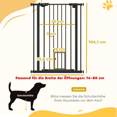Hunde-Schutzgitter 80x3,5x104,1 cm aus schwarzem Stahl, selbstschließend, für Treppen – MEUBLIV (1/5)