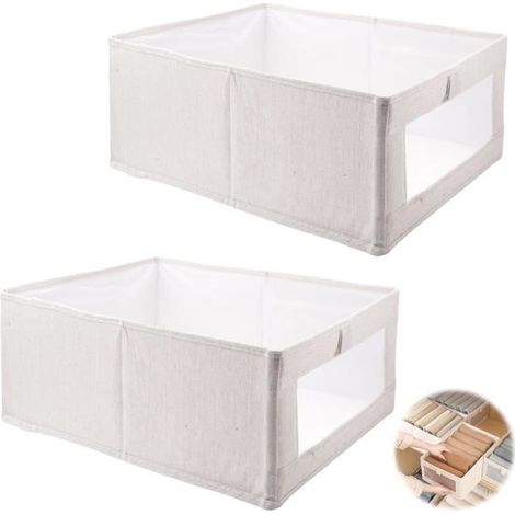 2Pcs Boite Rangement Tissu,Boite de Rangement Pliable, Rangement Armoire Vetement, Organisateur Dressing, Organisateur Armoire (1/4)