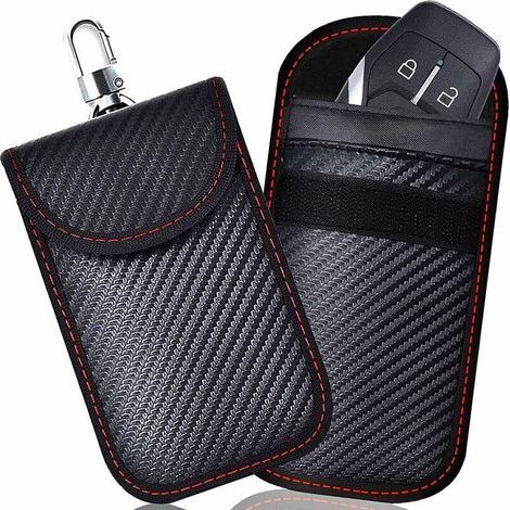 Etui Anti RFID Clé Voiture Signal Blocage Faraday Pochette Sac, Lot de 2 Pochettes Blocage Signal RFID pour Clé Voiture, Étui de Protection Anti RFID en Fibre de Carbone.