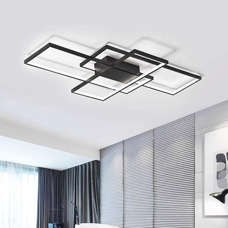 Ganeed Lámpara de Techo LED, Plafon LED de Techo Moderna de 75W, Luzde Techo LED Negra Acrílica de Aluminio de 3 Cuadrados, Montaje Empotrado para Sala de Estar, Cocina de Estudio, Blanco frío/6000 K (1/5)