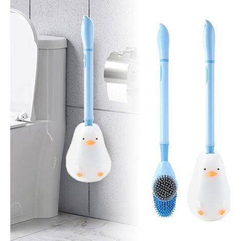 2 en 1 Diving Duck Toilet Brush,Brosse de Toilette en Silicone, Brosse de Toilette créative en Silicone avec Rangement,pour Nettoyage Salle de Bain et WC (Bleu) (1/5)
