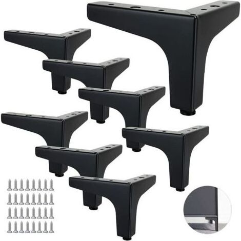 Ensemble de 8 pieds de canapé en métal, 10 cm, pieds de table basse en métal, charge jusqu'à 600 kg, pieds de meubles noirs, support en fer forgé pour canapé/table basse, support TV avec 40 vis (1/4)