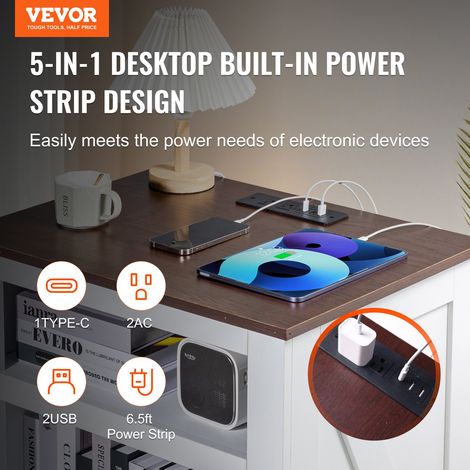 Table d'appoint de ferme à 3 niveaux, table de chevet carrée avec ports et prises USB, table d'appoint avec armoire de rangement, t… (1/5)