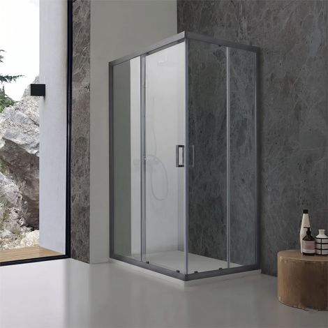Box Doccia 80X120x190 Cm Scorrevole Vetro Trasparente Profili Gun Metal City (1/5)