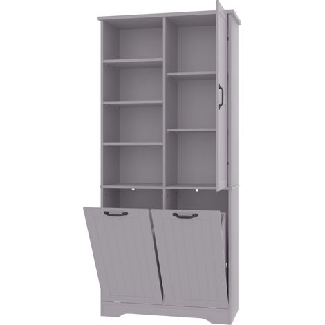 Mobile bagno alto in MDF grigio 78 x 35 x 172,7 cm con porta e doppio cesto portabiancheria (1/5)