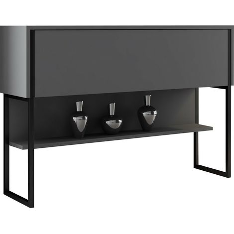 Console moderne 1 porte Sibylle L120cm Bois Anthracite et Métal Noir (1/5)