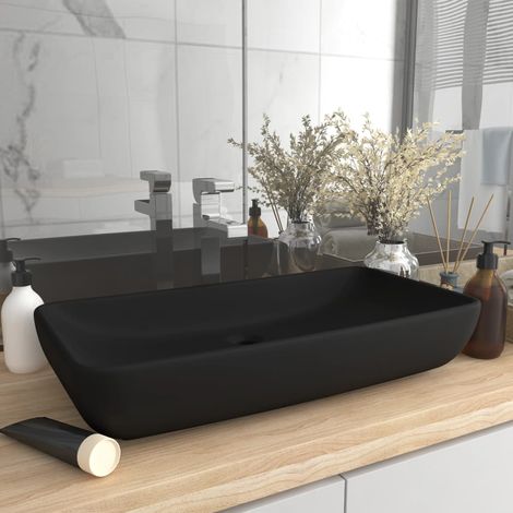 Lavabo Lave-Mains Évier rectangulaire Noir moderne mat 71x38 cm Céramique (1/5)
