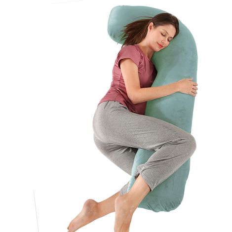 Coussin de Grossesse pour Dormir, Oreiller de Grossesse pour Femme Enceinte en Forme de J Support Coussin d'allaitement et Coussin de Maternité avec Housse Lavable et Remplable, Velours Vert (1/5)