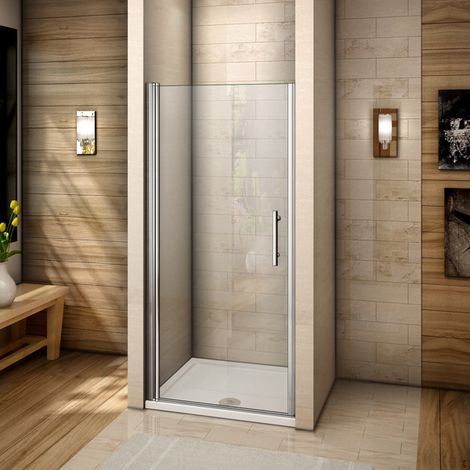 Porte de douche pivotante 80x195cm verre anticalcaire installation en niche avec le receveur de 80x90x3 cm (1/5)