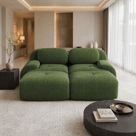 Modulares Ecksofa aus Cordstoff in Grün, rahmenlos, montagefrei, mit ergonomischen Armlehnen (1/5)