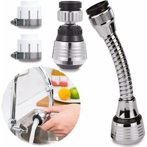 2 Pièces Robinet d'Eau Pivotante, Tête Mobile 360°, 2 Modes Réglables, Aérateur de Cuisine et Rallonge (1/4)