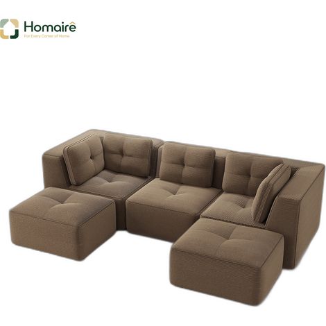 Canapé modulable en velours côtelé marron avec accoudoirs 297 x 177 x 69 cm HOMAIRE (1/5)