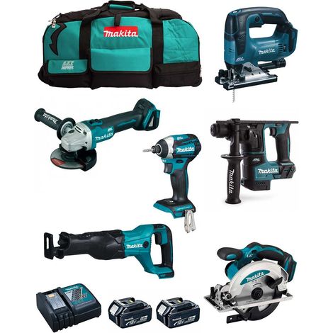 Makita kit mk602 (dhr171 + dga504 + dtd154 + djr186 + djv182 + dss610 + 2 x 5,0 ah + dc18rc + 2 x lxt600) 8435587916383 (1/5)