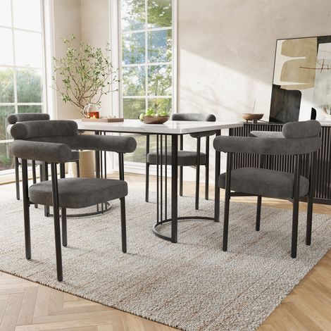 Ensemble table à manger et 4 chaises en velours gris foncé, table blanche 140 x 80 cm en MDF, pieds en métal design, pour salle à manger et cuisine CHICFURN (1/5)