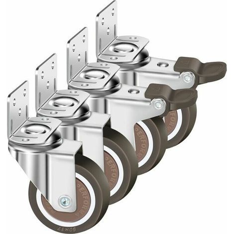 Lot De 4 Roulettes Pivotantes 50Mm, 100Kg Roulettes Pour Meubles, Type L Roue Pour Meuble Avec Frein Rotation à 360°, Pour Intérieur Et Extérieur(2 Roulette Avec Frein, 2 Roulette Sans Frein) (1/5)