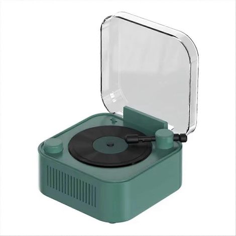 Platine vinyle vintage, enceinte Bluetooth sans fil, longue autonomie, mini boîte à musique décorative, vert foncé (1/5)