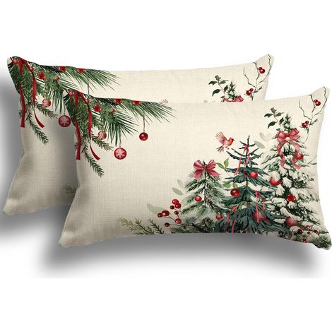 ZWJD Housse de Coussin Noel 30x50 Lot de 2 Housse Coussin Noel Deco Noel Coton et Lin Décoratif Taie d'oreiller pour (1/5)