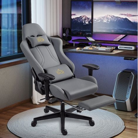 Stuhl Sessel Gaming Verstellbar Fußstütze Dark Gray OKMYHOME (1/3)