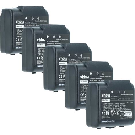 vhbw 5x Akku kompatibel mit IMET M550 Ares, M550S Thor, BE5500, BE3600 Industrie-Funkfernsteuerung Fernbedienung (2000 mAh, 3,6 V, NiMH) - Schwarz