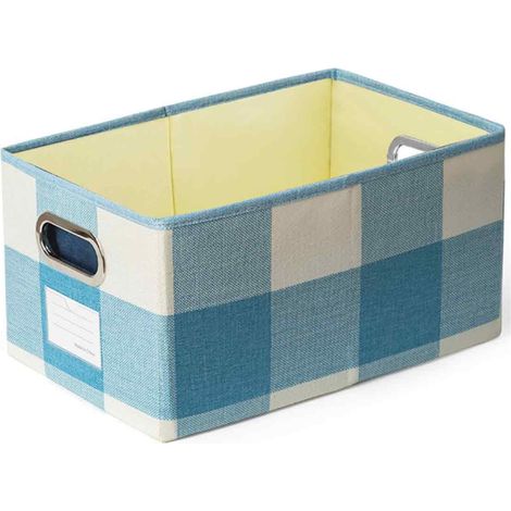 Paniers de rangement décoratifs en tissu pour placard, cubes de rangement avec poignées métalliques pour étagères, chambre, salon, motif quadrillé bleu et blanc (1/5)