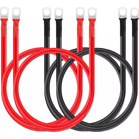 Lntyq 4Pcs Câble de Batterie 5WG 30cm 16mm² Câble de Chargeur Batterie de Voiture avec Bornes à Anneau Fil de Cuivre pour Motos,Solaires, Camping Cars et Bateaux