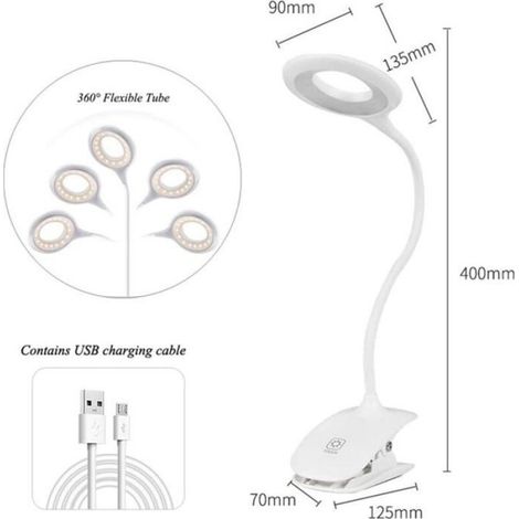 Lampe De Lecture - Col Cygne Flexible 360° - 16 LED Blanc Neutre - Rechargeable USB - Clip Antidérapant - 1 Pièce (1/4)
