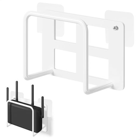 Staffa di montaggio a parete per modem, supporto per modem, staffa di montaggio a parete con foro passante per router, adatta per router, decoder e cavi, non richiede foratura, materiale metallico, bi