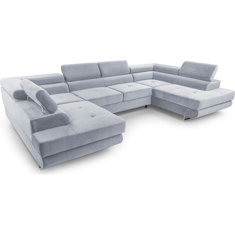 AX LIVING Arborio U Form Schlafsofa mit Kopfstütze Sofa Hellgrau 352cm