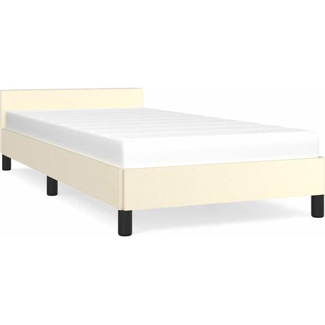 Lit adulte pour 1 personnes avec tête de lit, Structure de lit, Assemblage Facile, Crème 100x200 cm Similicuir OIB4799E (1/5)